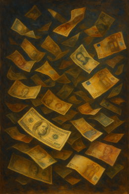 Geld zweeft in het rond.