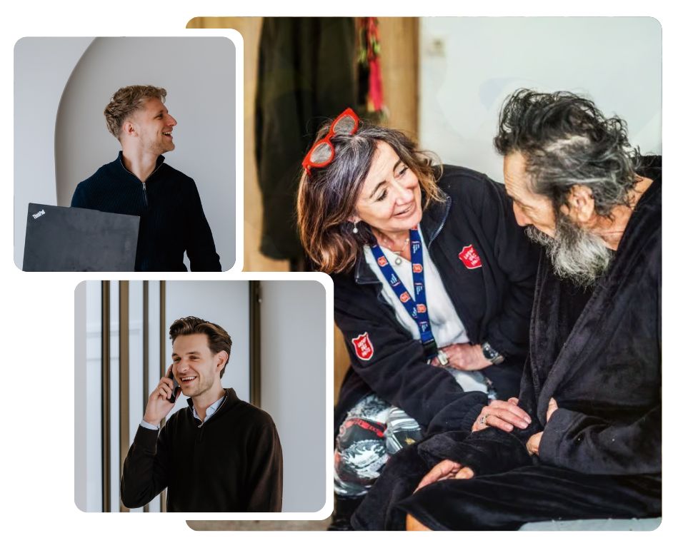 Homepagina banner met Leger des Heils, Tom van Reeuwijk en Aaron van Geffen van Christelijke Vacature